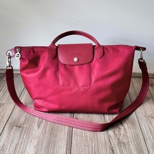 Authentic Longchamp Le Pliage Neo Red Tote Bag with Leather Trim - Have Receipt